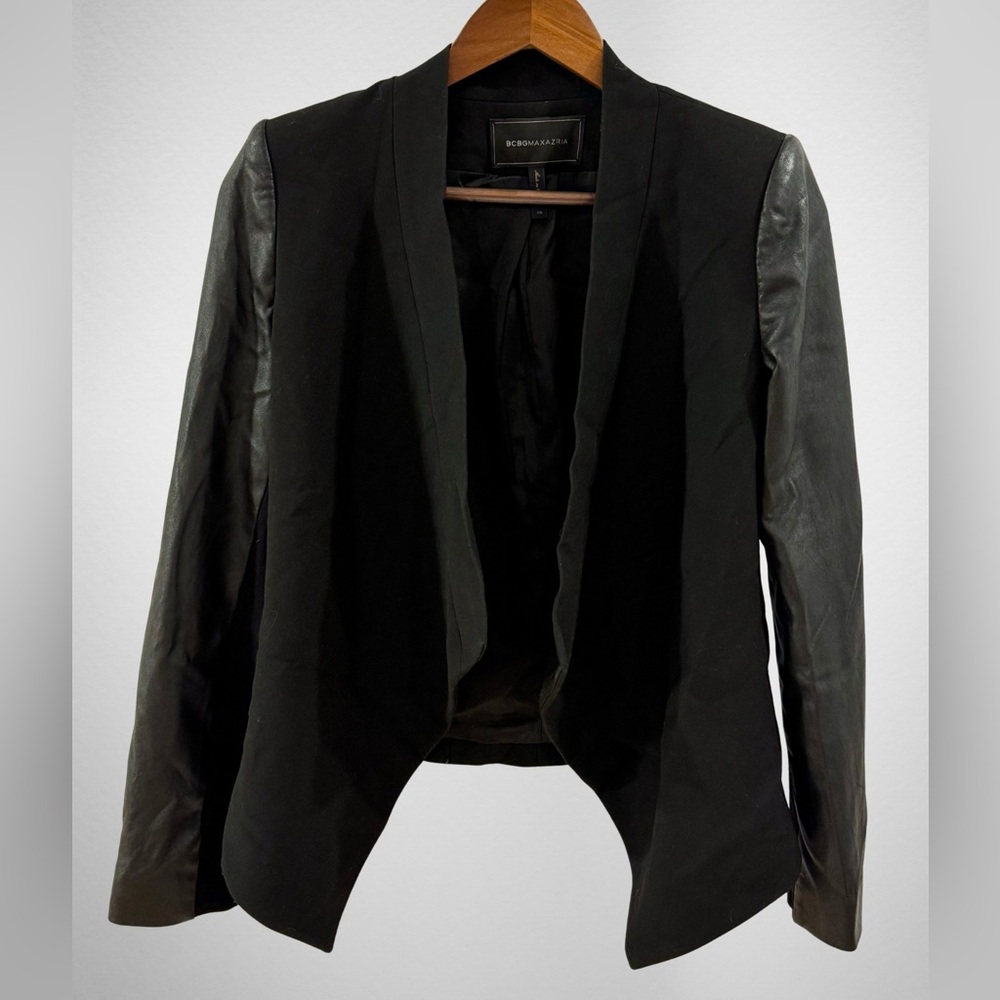 BCBGMAXAZRIA • Black Blazer with Leather Sleeves